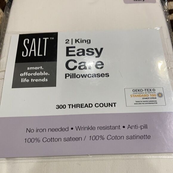 New SALT™ 300-Thread-Count Cotton Sateen Pillowcases (Set of 2) ivory - Picture 6 of 7